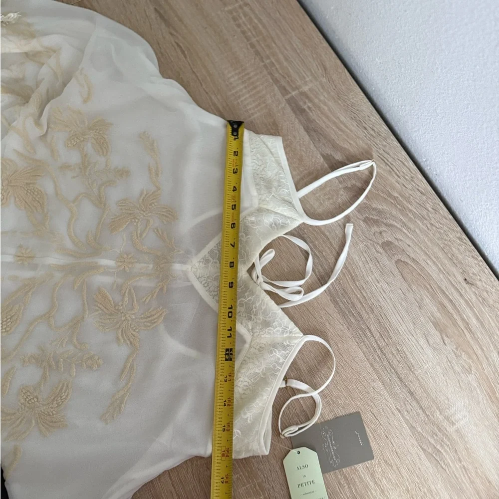 Anthropologie E by Eloise Maluku floral Embroidered Chemise lace Dress Ivory XS